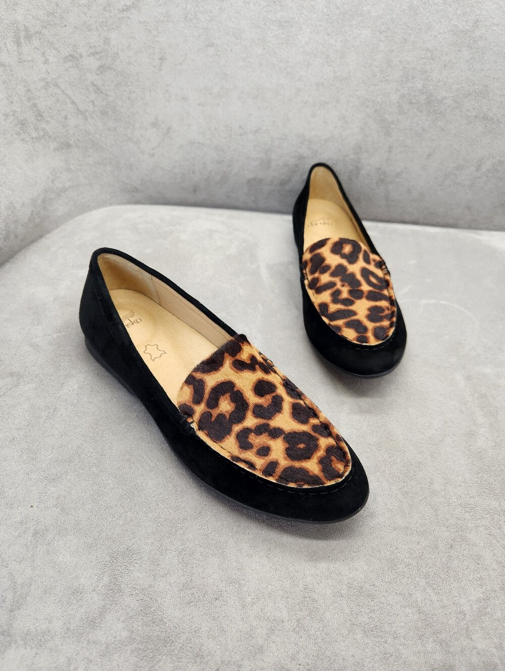 Dansko Loafers 6.5 Black Suede Leopard Print Lorri Flats Arch Support New $145